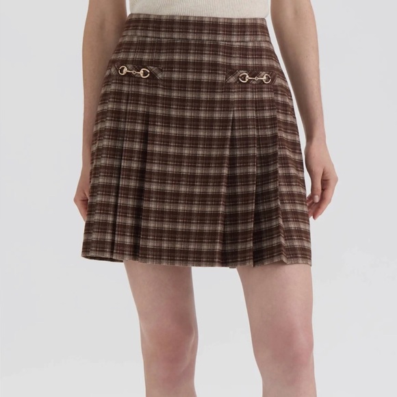 Hunter Dresses & Skirts - NWT Hunter - Pleated Horsebit Miniskirt Small $89 Brown Plaid Mini Skirt